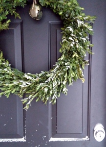 Boxwood Wreath, Brass Bell, Black Door